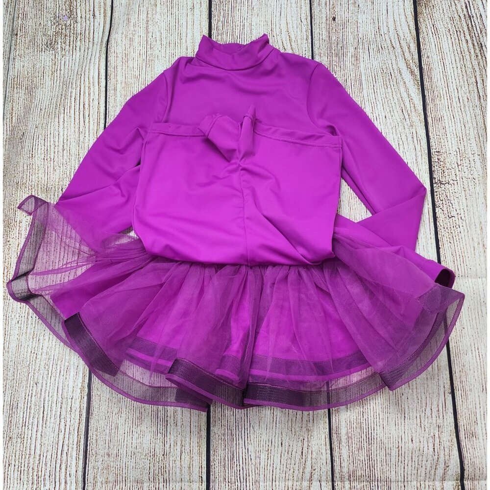 Balera Leotard LC Large/Child Pink Purple Shorts w/ Bustle High Neck Long Sleeve - Picture 4 of 11